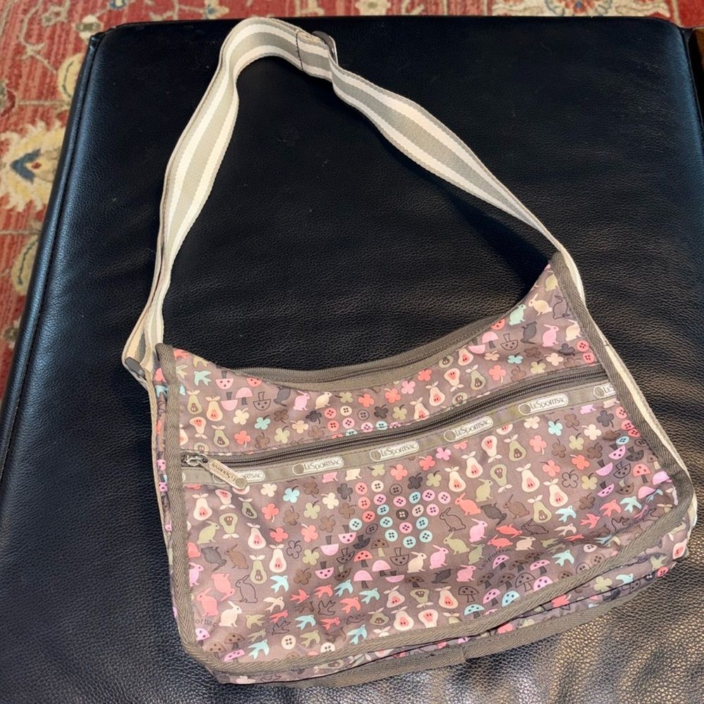 LeSportSac Bunny & Buttons Mushrooms Birds Hobo Crossbody Bag